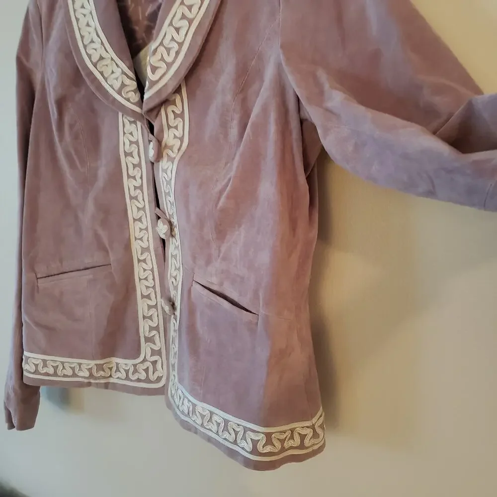 NWT Bradley Bayou Purple Leather Jacket Embroidered Medium